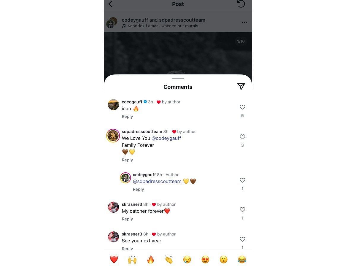 Gauff's comment on Instagram